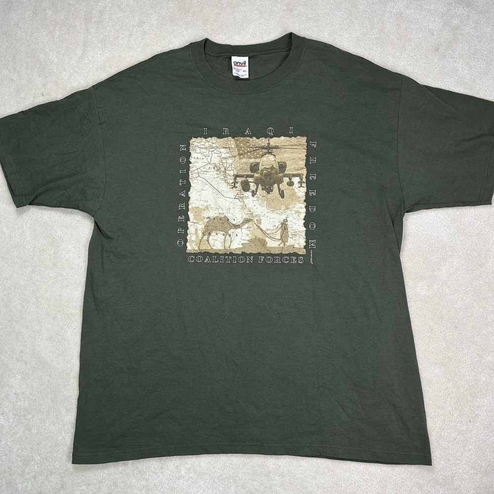 VTG Y2K Operation Iraqi Freedom Tshirt Men's XL Military Apache Helicopter - Picture 2 of 7